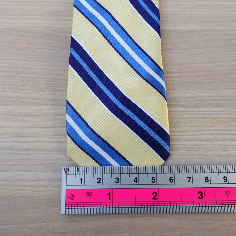 Boys Clip On Tie Striped Repp Blue Cream Navy Necktie Formal Wedding School Kids - Picture 4 of 8